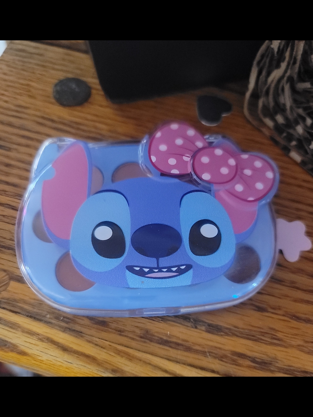 Cute Stitch Face Compact Mirror with Pink Polka Dot Bow